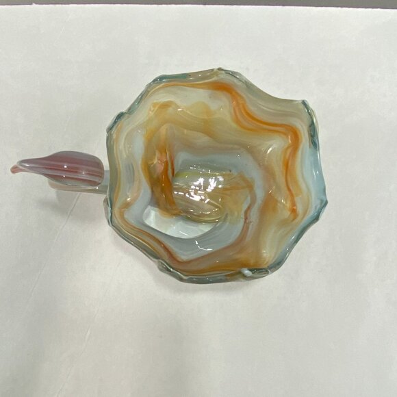 Vintage Blown Art Glass Swan Bowl Sooner Style Orange White - Picture 5 of 10